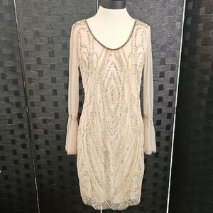 Pisarro Nights Elegant Beaded Cream Cocktail Dress Size 6